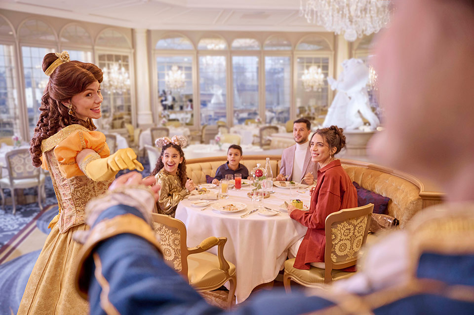 Guests with Belle and the Beast, La Table Lumière, Disneyland® Hotel